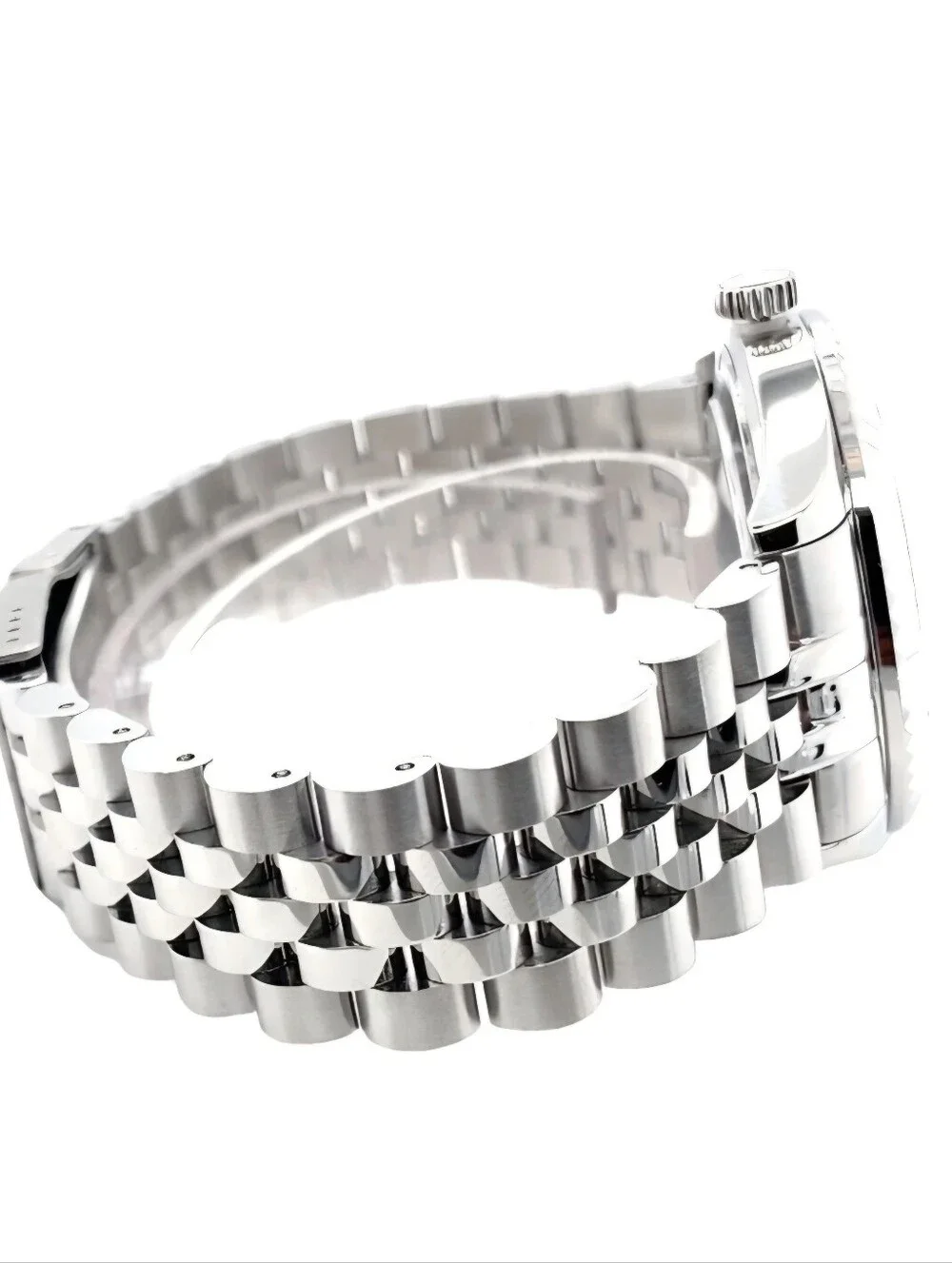 IceTime Jubilee 41mm Men White Gold Steel Watch Black Dial Iced 0.10ct Diamonds